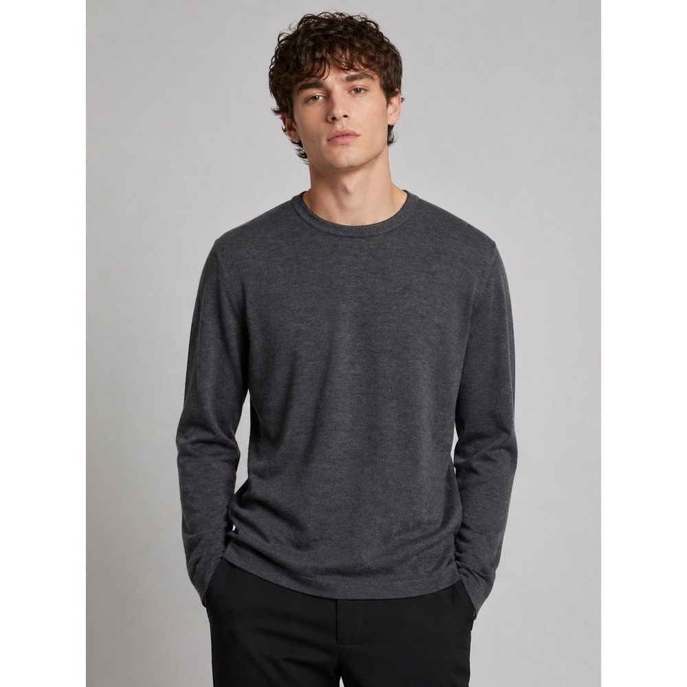 BOSS Hugo Boss Mens Dark Charcoal Grey Crew Neck Lightweight Knit Sweater XXL